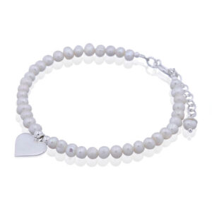 A freshwater pearl bracelet polished sterling silver heart charm