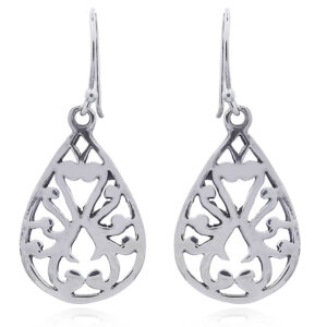 A pair of curved ajoure silver drop dangle earrings