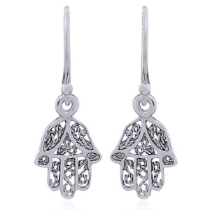 A pair of 925 silver hamsa hand dangle earrings