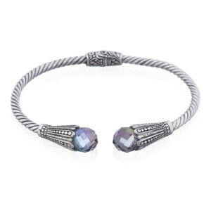 A rainbow mystic faceted crystal top floral silver hinged bangle