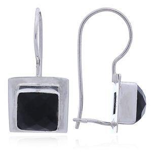 A pair of faceted black agate squares sterling silver earrings