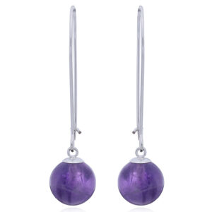 A pair of amethyst gemstone balls curved silver wire drop earrings
