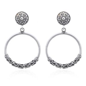 A pair of balinese sterling silver hoop stud earrings