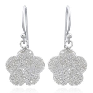 A pair of wire stamped flower 925 silver dangle earrings