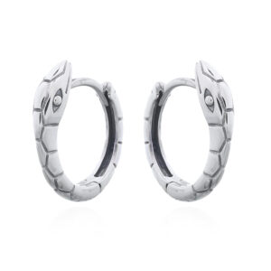 Silver Snake Head Hoop Earrings