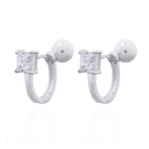 Double-Faced 925 Sterling Silver CZ and Pearl Hoops