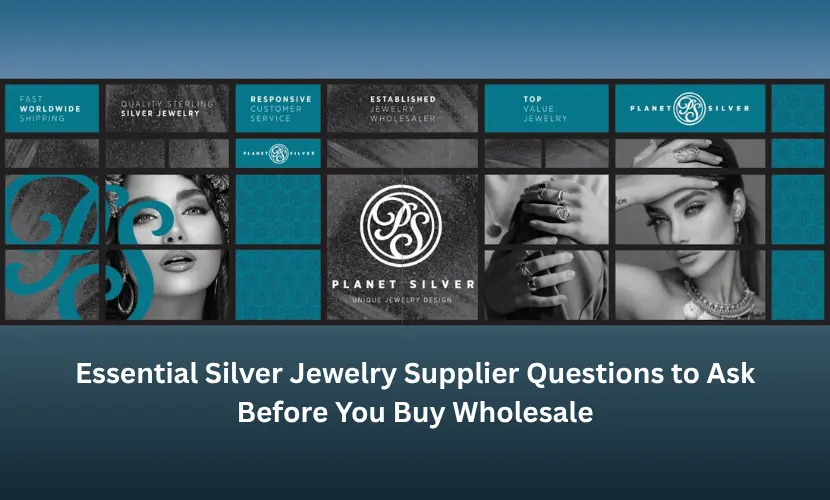 Caption "Essential Silver Jewelry Supplier Questions to Ask Before You Buy Wholesale" with Planet Silver Front Door Sticker