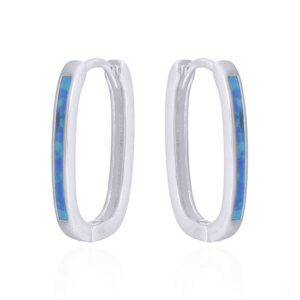 Rectangle Hoop Earrings with Opal