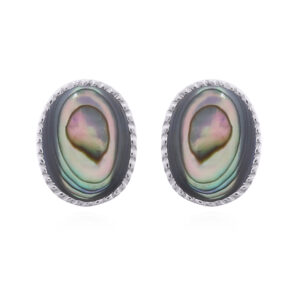 Oval Abalone Shell 925 Silver Bezel Stud Earrings