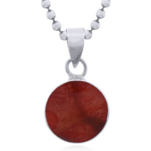 925 Silver Red Coral Circle Bezel Pendant