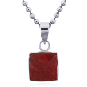 925 Silver Red Coral Square Bezel Pendant