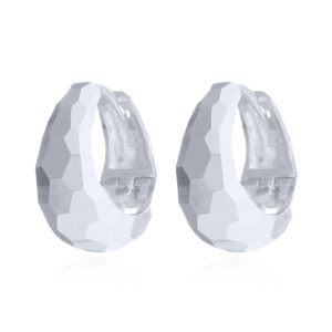 Silver Faceted Teardrop Hoop Earrings