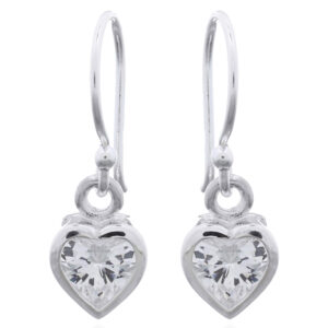 CZ Accent Sterling Silver Heart Drop Earrings