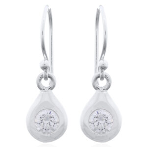 CZ Inlaid Raindrop Sterling Silver Dangle Earrings