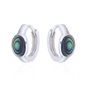 Abalone Shell Oval Inlay Sterling Silver Hoops