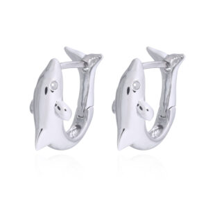 Sterling Silver Dolphin Hoop Earrings with Hinged Closure