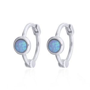 Blue Opal Inlay Sterling Silver Huggie Hoops