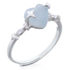 Heart Shaped Aquamarine Adjustable Silver Ring