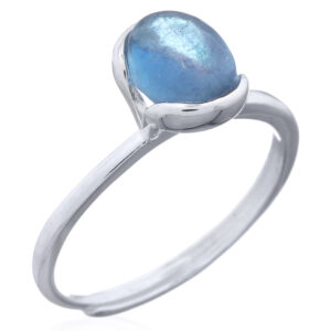 Sterling Silver Adjustable Aquamarine Oval Ring