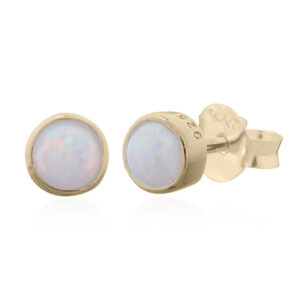 Gold Plated White Opal 925 Silver Stud Earrings