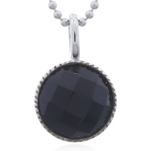 Circular Black Agate Pendant in Sterling Silver Bezel