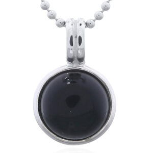 925 Sterling Silver Black Agate Circle Pendant with Twin Bail