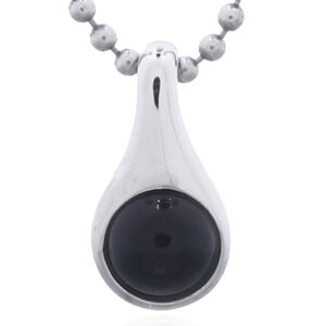 925 Sterling Silver Tear Drop Pendant with Circle Black Agate Inlay