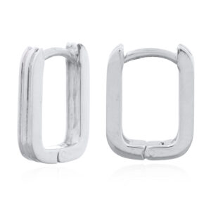 Round Rectangle Hinged 925 Silver Hoop Earrings