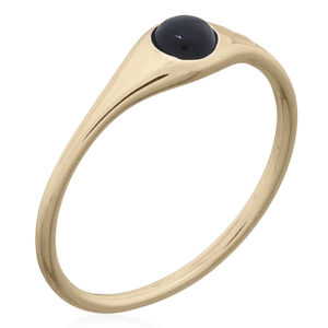 Circle Black Agate Inlay Silver Band Ring Gold Plated