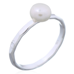 Sterling Silver Faceted Ring with Pearl Accent