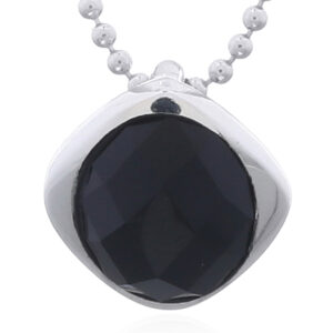 Sterling Silver Square Pendant with Black Agate Accent