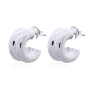 Double C Round Tubular Sterling Silver Studs