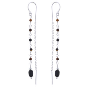 Bold Thread Earrings with Black Agate and Tiger Eye
