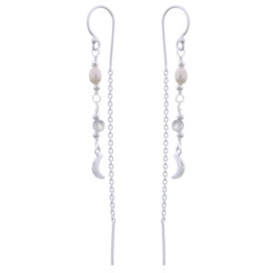 Silver Thread Earrings Rowed Pearl Labradorite