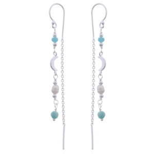 Serene Thread Earrings with Pearl and Amazonite
