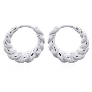 925 Sterling Silver Croissant Twisted Round Hinged Hoop Earrings