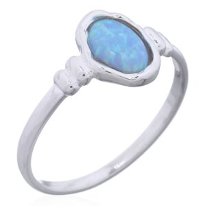 Irregular Oval Blue Opal Silver Ring