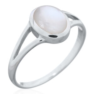 Oval Mother of Pearl Split Shank Silver Ring