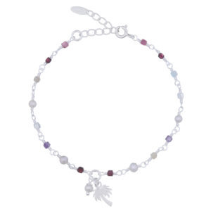 Faceted Gem Bead Silver Bracelet with Charm