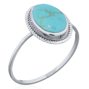 925 Sterling Silver Rope Edge Oval Green Stone Ring