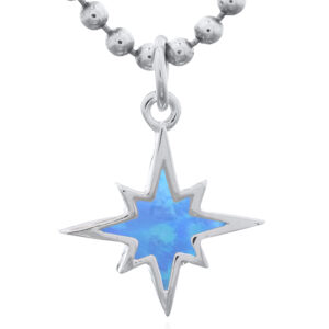 925 Silver North Star Pendant with Blue Synthetic Opal