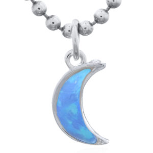 925 Sterling Silver Blue Opal Crescent Moon Pendant