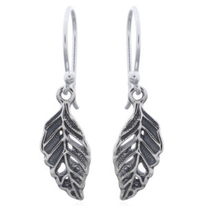 Rustic Oxidized Leaf Dangle Earrings Sterling