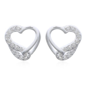 Half CZ Open Heart Silver Studs