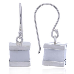 Geometric White Agate Sterling Silver Drop Earrings