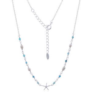 925 Sterling Silver Starfish Necklace with Amazonite and Pearls