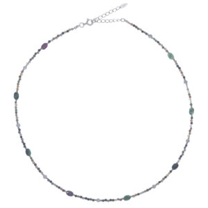 925 Sterling Silver Howlite and Tourmaline Beaded Necklace